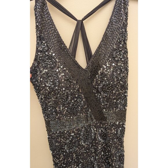 Adrianna Papell Gray Maxi Sequin Evening Gown - Picture 7 of 9
